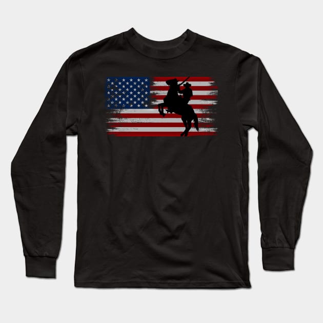 cowboy american flag vintage usa  cowboy Rodeo Roping Horse Riding Long Sleeve T-Shirt by JayD World